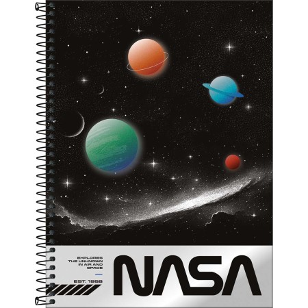 Foto ilustrativa Caderno Espiral Capa Dura Universitário 10 Matérias Nasa 160 Folhas