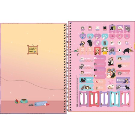 Foto ilustrativa Caderno Espiral Capa Dura Universitário 10 Matérias Purrfect Cats 160 Folhas