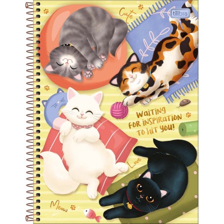 Foto ilustrativa Caderno Espiral Capa Dura Universitário 10 Matérias Purrfect Cats 160 Folhas