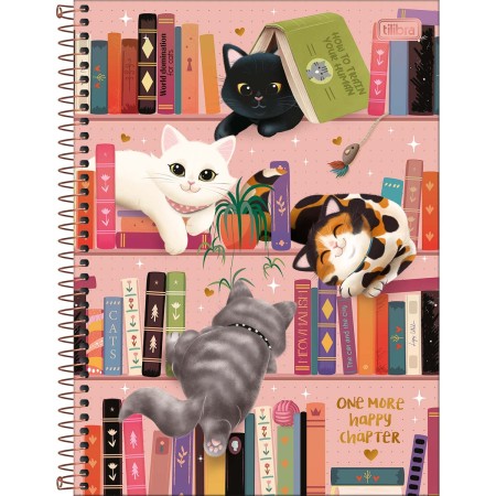 Foto ilustrativa Caderno Espiral Capa Dura Universitário 10 Matérias Purrfect Cats 160 Folhas