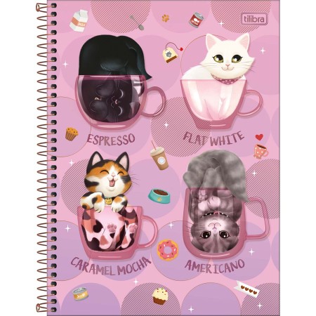 Foto ilustrativa Caderno Espiral Capa Dura Universitário 10 Matérias Purrfect Cats 160 Folhas