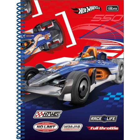 Foto ilustrativa Caderno Espiral Capa Dura Universitário 2 em 1 Hot Wheels 80 Folhas