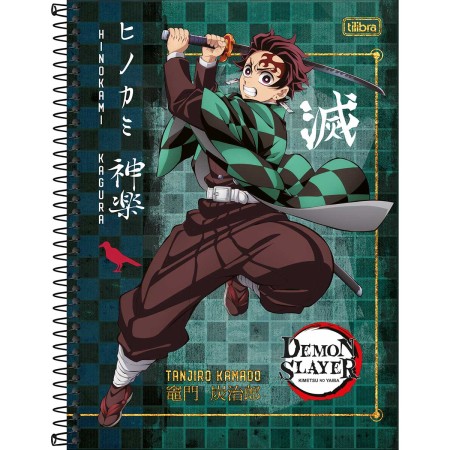 Foto ilustrativa Caderno Espiral Capa Dura Universitário Connect 1 Matéria Demon Slayer 80 Folhas