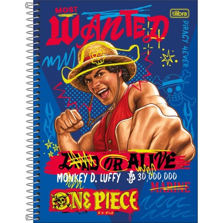 Foto ilustrativa Caderno Espiral Capa Dura Universitário Connect 1 Matéria One Piece Netflix 80 Folhas