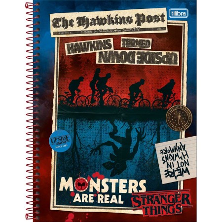 Foto ilustrativa Caderno Espiral Capa Dura Universitário Connect 1 Matéria Stranger Things 80 Folhas