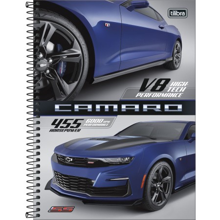 Foto ilustrativa Caderno Espiral Capa Dura Universitário Connect 10 Matérias Camaro e Corvette 160 Folhas