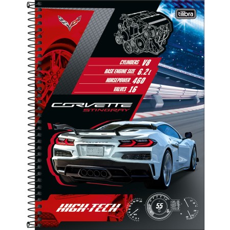 Foto ilustrativa Caderno Espiral Capa Dura Universitário Connect 10 Matérias Camaro e Corvette 160 Folhas