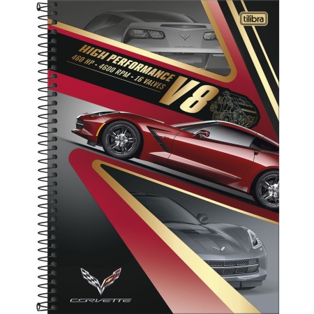 Foto ilustrativa Caderno Espiral Capa Dura Universitário Connect 10 Matérias Camaro e Corvette 160 Folhas