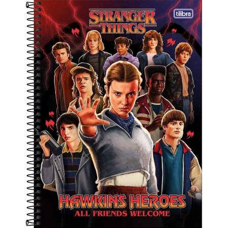 Foto ilustrativa Caderno Espiral Capa Dura Universitário Connect 10 Matérias Stranger Things 160 Folhas