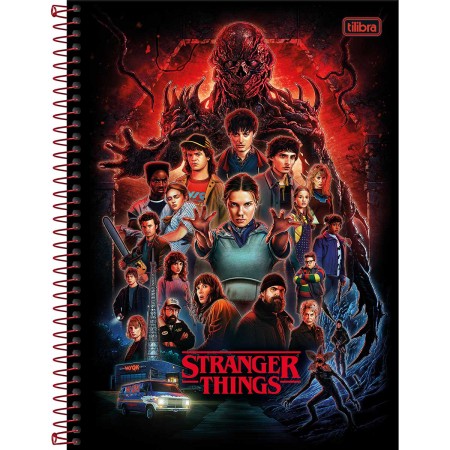 Foto ilustrativa Caderno Espiral Capa Dura Universitário Connect 10 Matérias Stranger Things 160 Folhas