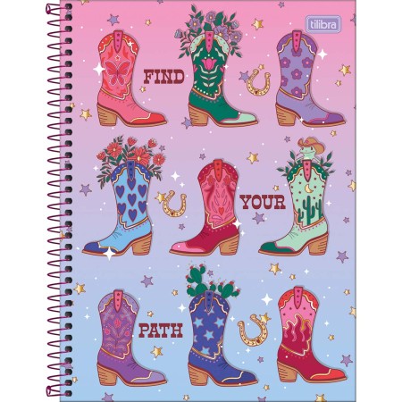 Foto ilustrativa Caderno Espiral Capa Dura Universitário Connect 10 Matérias West Girl 160 Folhas