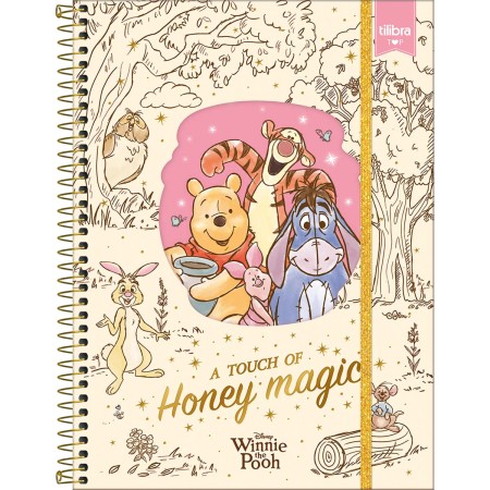 Foto ilustrativa Caderno Espiral Capa Dura Universitário Top 10 Matérias Pooh 120 Folhas
