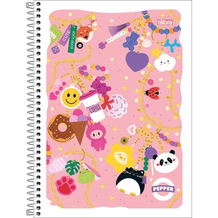 Foto ilustrativa Caderno Espiral Capa Flexível Universitário 1 Matéria Pepper Feminino 80 Folhas