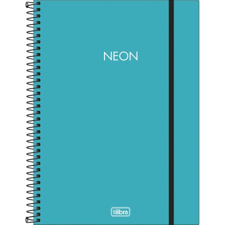 Foto ilustrativa Caderno Espiral Capa Plástica Universitário 10 Matérias Neon Azul 160 Folhas