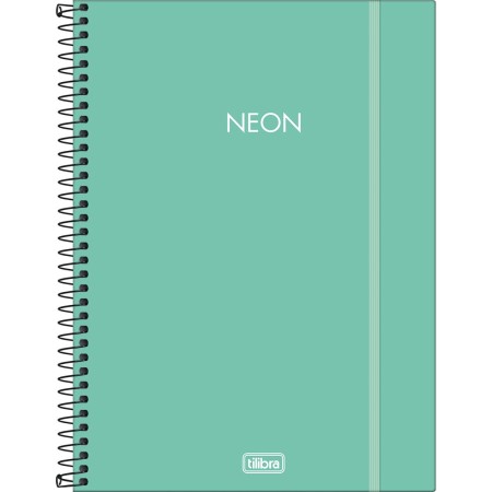 Foto ilustrativa Caderno Espiral Capa Plástica Universitário 10 Matérias Neon Turquesa 160 Folhas