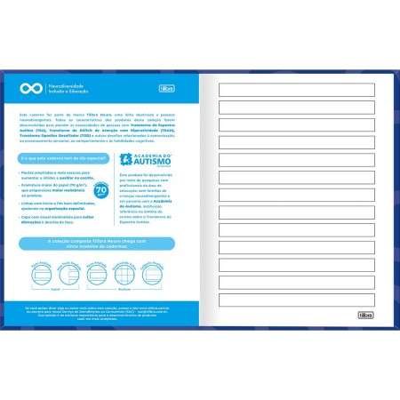 Foto ilustrativa Caderno Pauta Ampliada Brochura Capa Dura Tilibra Neuro 48 Folhas
