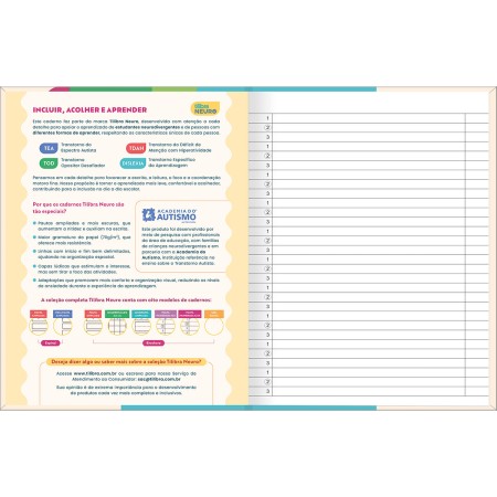 Foto ilustrativa Caderno Pauta Ampliada Brochura Capa Dura Tilibra Neuro 80 Folhas