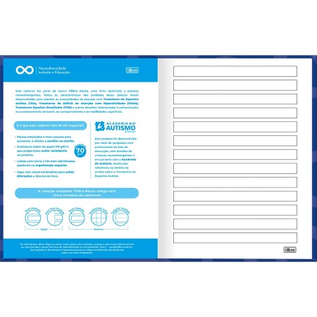 Foto ilustrativa Caderno Pauta Ampliada Brochura Capa Dura Tilibra Neuro 80 Folhas