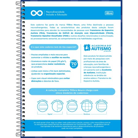 Foto ilustrativa Caderno Pauta Ampliada Universitário Capa Dura Tilibra Neuro 80 Folhas