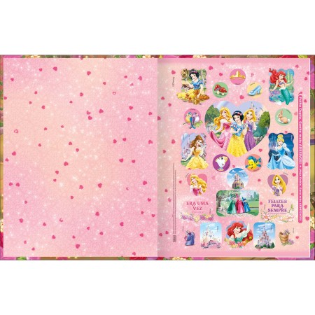 Foto ilustrativa Caderno Quadriculado 1x1 cm Brochura Capa Dura Princesas 40 Folhas