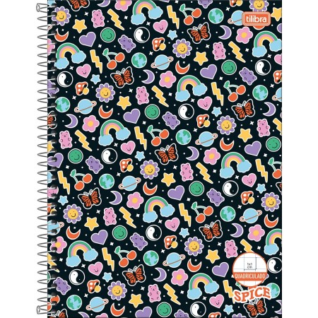 Foto ilustrativa Caderno Quadriculado 1x1 cm Espiral Capa Dura Universitário Spice 80 Folhas