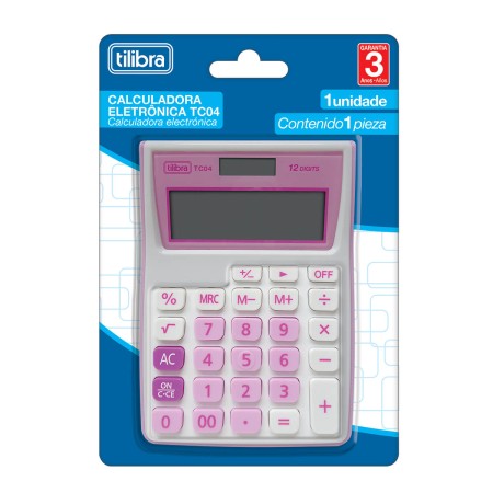 Foto ilustrativa Calculadora de Bolso 12 Dígitos Grande TC04 Rosa