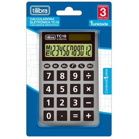 Foto ilustrativa Calculadora de Bolso 12 Dígitos TC18 Cinza