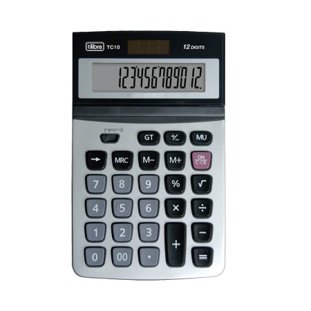 Foto ilustrativa Calculadora de Mesa 12 Dígitos Grande Aço Escovado TC10 Cinza