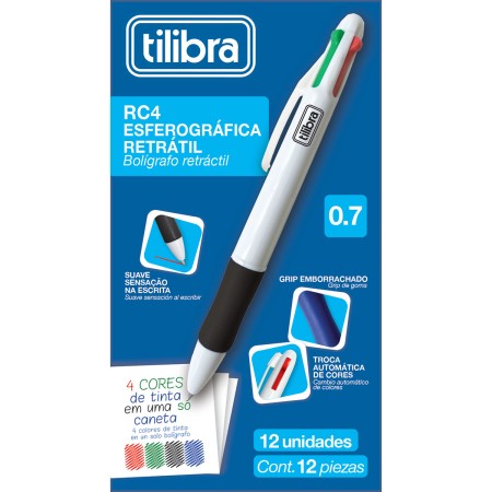 Caneta Esferográfica 0.7mm RC4 Cores - Tilibra - Escrita, Caneta