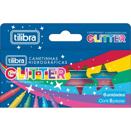 Foto ilustrativa Canetinha Hidrográfica 6 Cores com Glitter