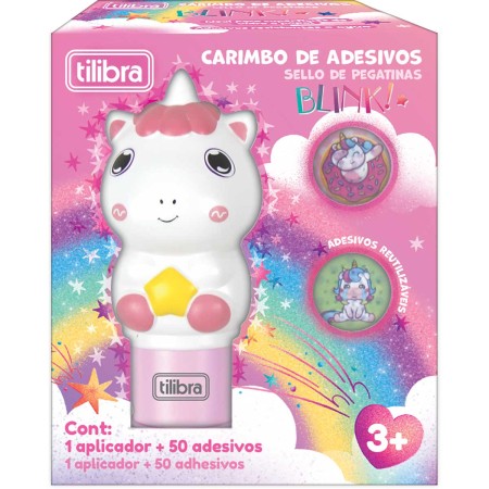 Foto ilustrativa Carimbo de Adesivos Unicórnio com 50 Adesivos