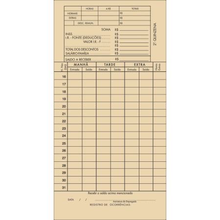 Foto ilustrativa Cartao de Ponto Mensal RB - 100 Folhas