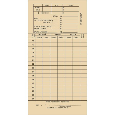 Foto ilustrativa Cartao de Ponto Mensal TA - 100 Folhas