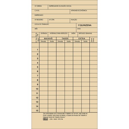 Foto ilustrativa Cartao de Ponto Mensal TA - 100 Folhas