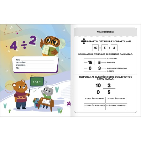 Foto ilustrativa Cartilha de Atividades de Matemática - Divisão Aprender, Brincar e Colorir 8 Folhas