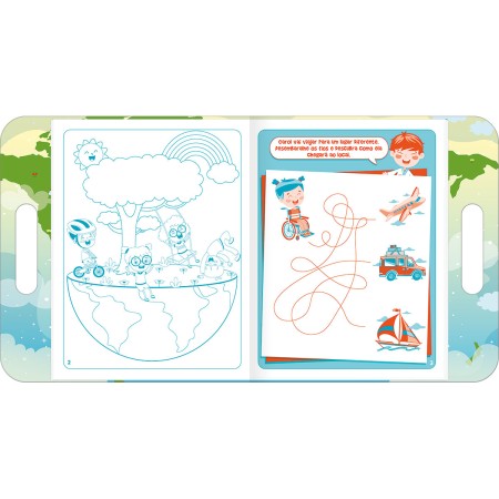 Foto ilustrativa Cartilha de Atividades Maleta Diversão pelo Mundo Aprender, Brincar e Colorir 8 Folhas