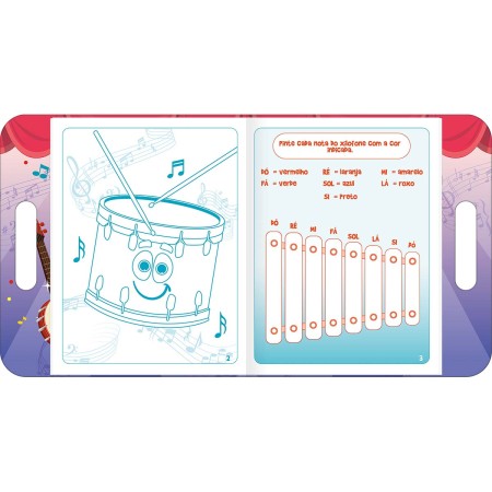 Foto ilustrativa Cartilha de Atividades Maleta Música Aprender, Brincar e Colorir 8 Folhas
