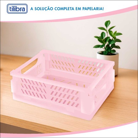 Foto ilustrativa Cesto Organizador Plástico Dobrável G - Rosa Claro