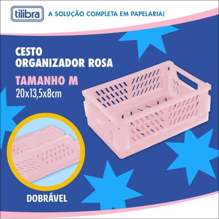 Foto ilustrativa Cesto Organizador Plástico Dobrável M - Rosa Claro