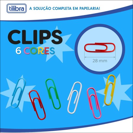 Foto ilustrativa CLIPS 28MM 6 CORES 100 UNIDADES