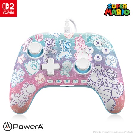 Foto ilustrativa Controle Advantage com Fio PowerA para Nintendo Switch 2 - Mushroom Kingdom