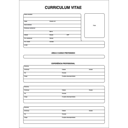 Foto ilustrativa Curriculum Vitae Folha Única - 50 Folhas