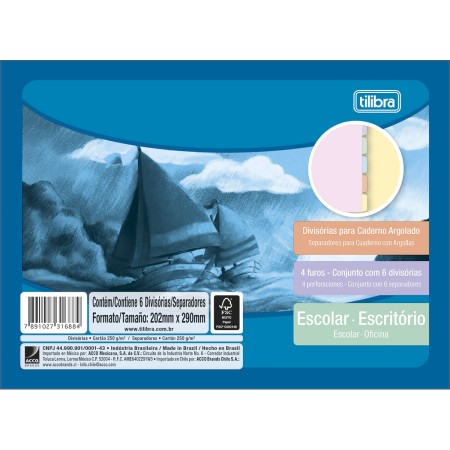 Foto ilustrativa Divisórias Pastel para Caderno Argolado Universitário