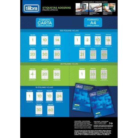 Foto ilustrativa Etiqueta adesiva inkjet/laser A4 143,4mmX199,9mm TBA4368 200 unidades