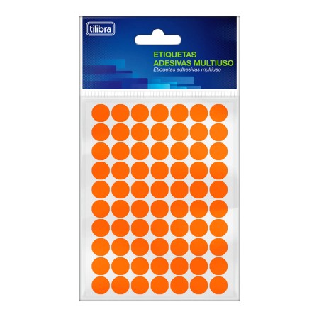 Foto ilustrativa Etiqueta Adesiva Multiuso 13mm Laranja Fluor 6 folhas 420 Unidades