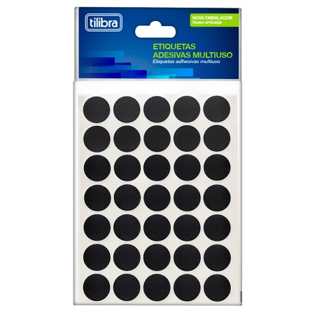 Foto ilustrativa Etiqueta Adesiva Multiuso 13mm Preta 6 Folhas 420 Unidades