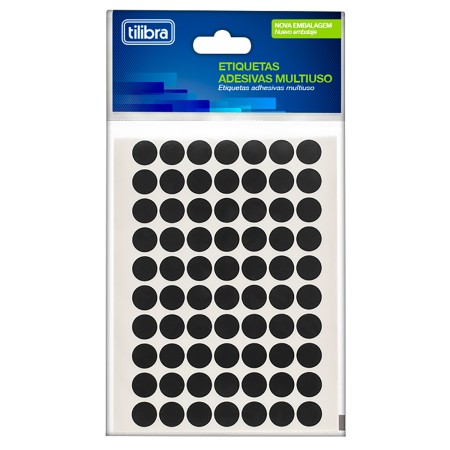 Foto ilustrativa Etiqueta Adesiva Multiuso 19mm Preta 6 Folhas 210 Unidades
