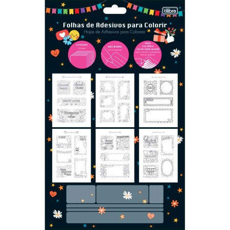 Foto ilustrativa Folhas de Adesivos para Colorir 6 folhas.