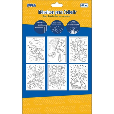 Foto ilustrativa Folhas de Adesivos para Colorir Sonic