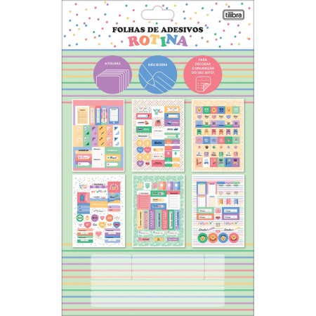 Foto ilustrativa Folhas de Adesivos Rotina 6 Folhas